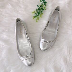 Prada Silver Ballet Flats